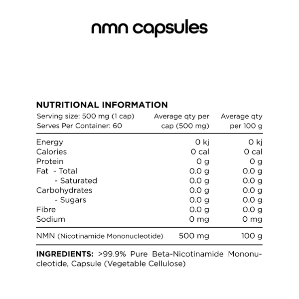 Switch Nutrition Essentials 100% Pure NMN (Nicotinamide Mononucleotide) 60 Caps