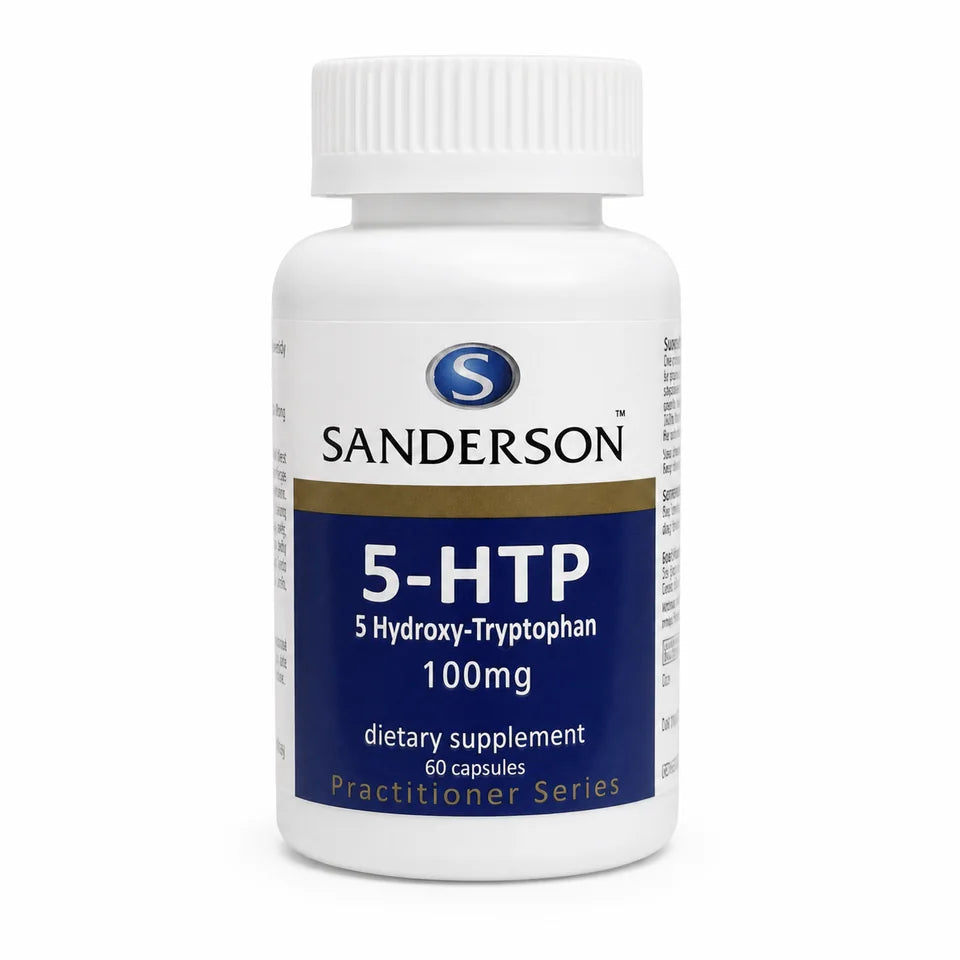Sanderson 5-HTP bottle on a clean white background