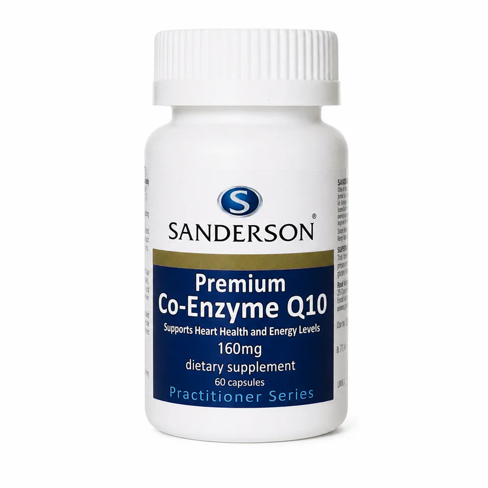 Sanderson Premium Co-Enzyme Q10 160mg bottle on a clean white background