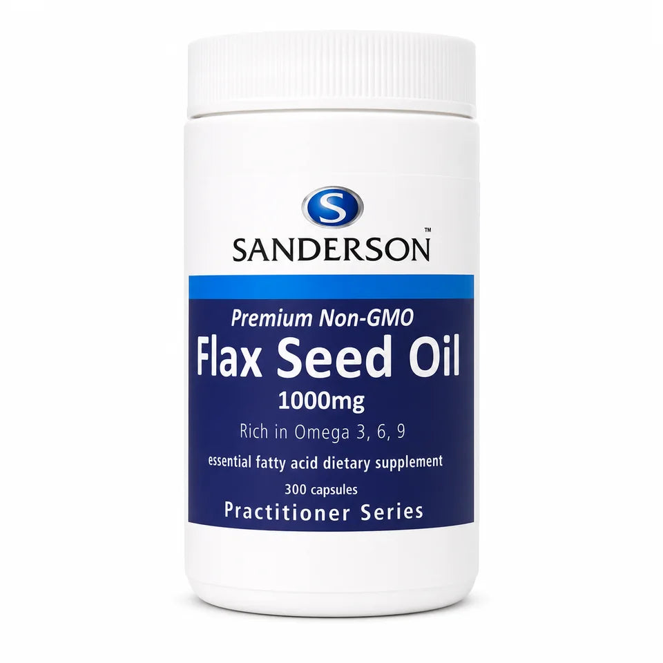 Sanderson Flax Seed Oil 1000mg bottle on a clean white background