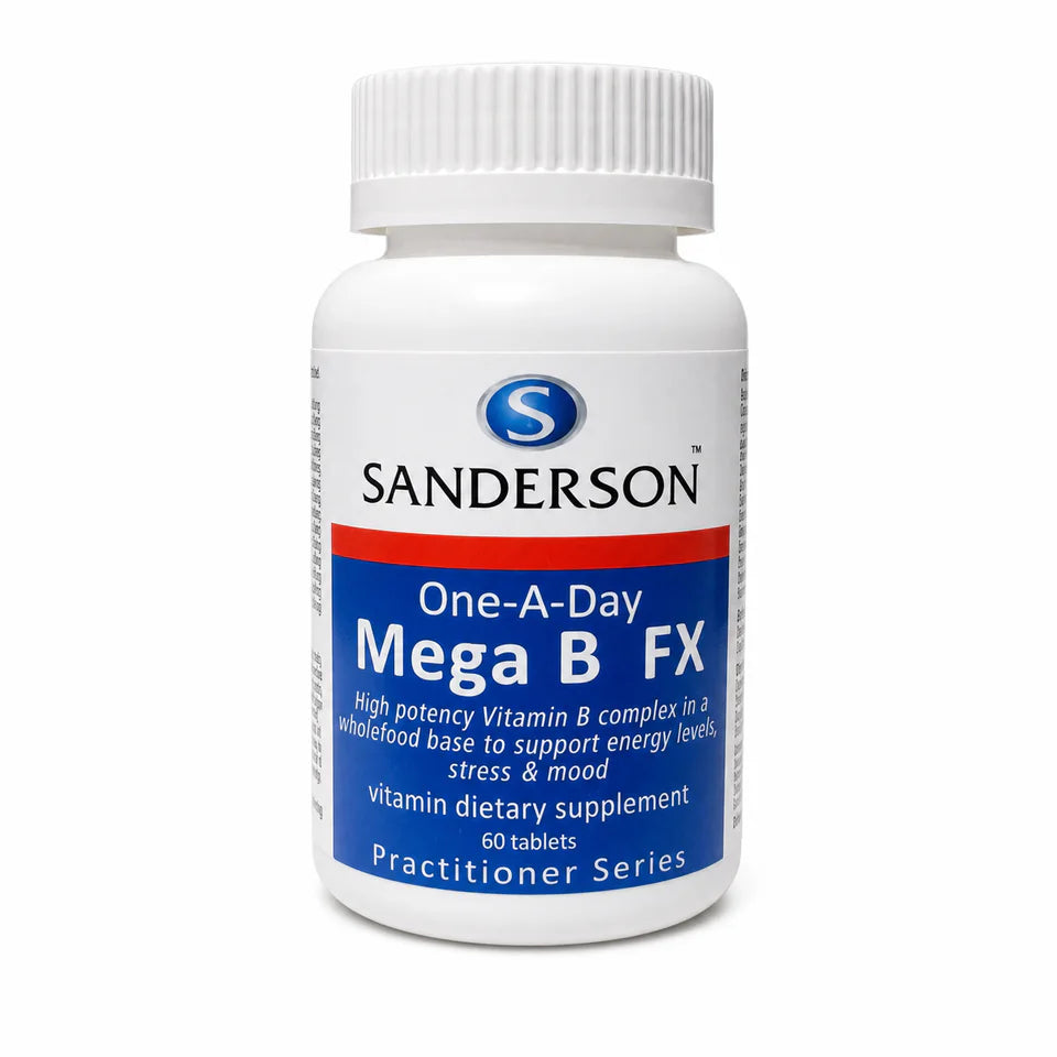 Sanderson One-A-Day Mega B FX bottle on a clean white background