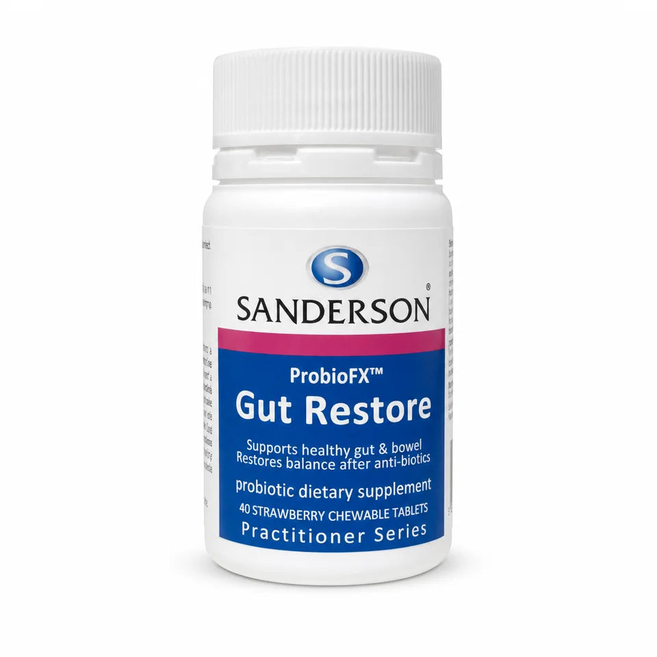 Sanderson ProbioFX Gut Restore bottle on a clean white background