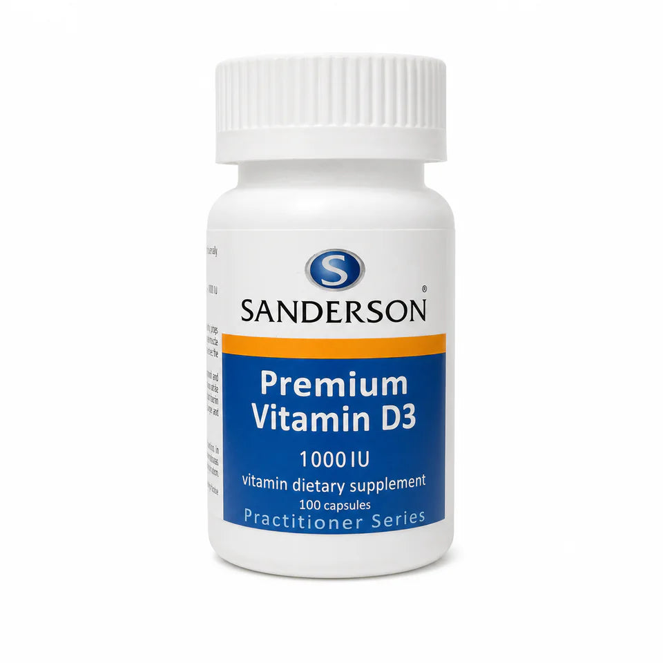Sanderson Premium Vitamin D3 bottle on a clean white background