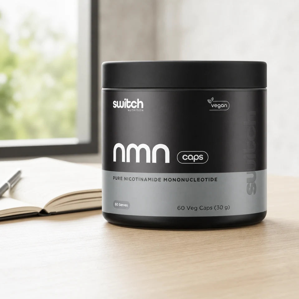 Switch Nutrition Essentials 100% Pure NMN (Nicotinamide Mononucleotide) 60 Caps in a lifestyle setting
