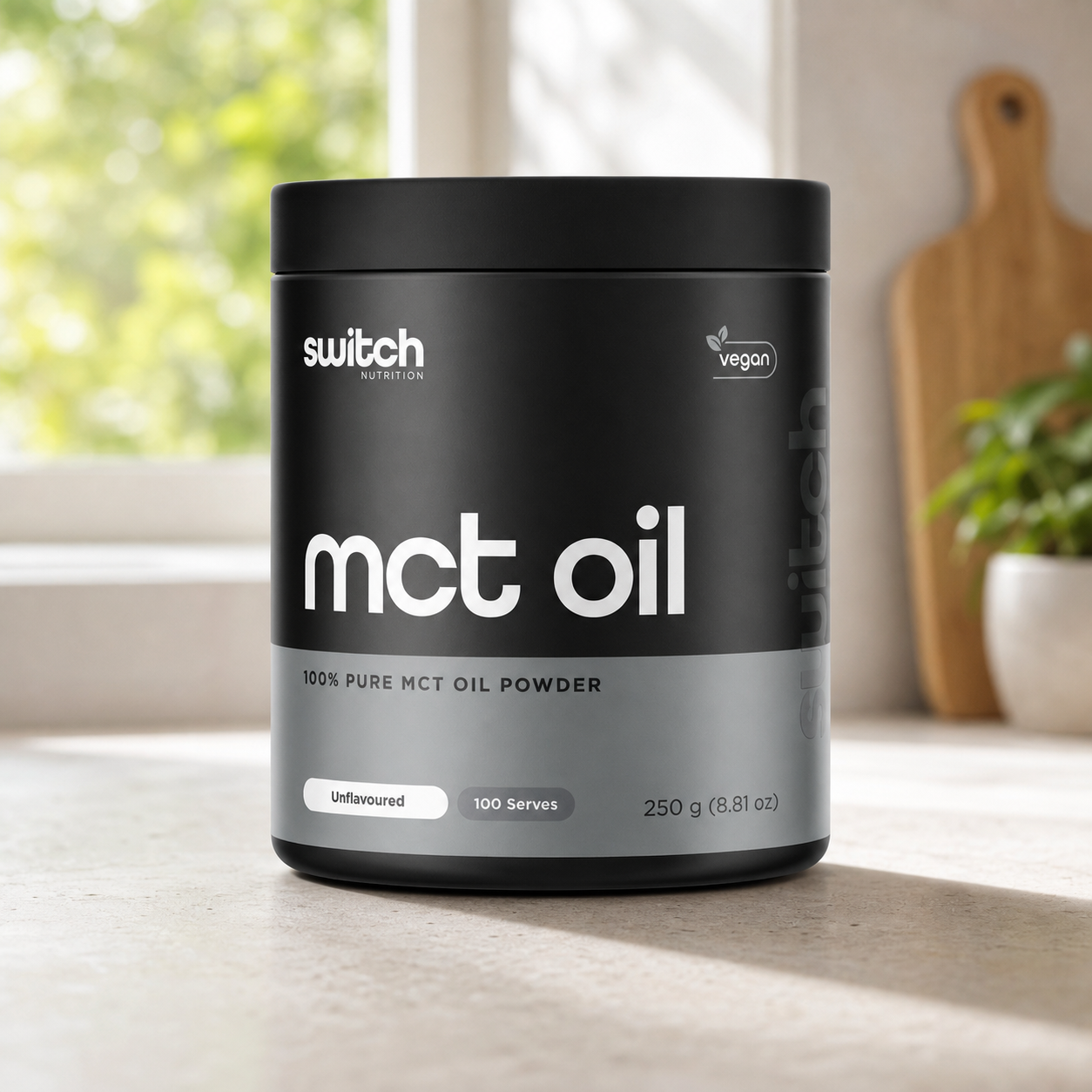 Switch Nutrition Essentials MCT Oil Powder in a lifestyle setting