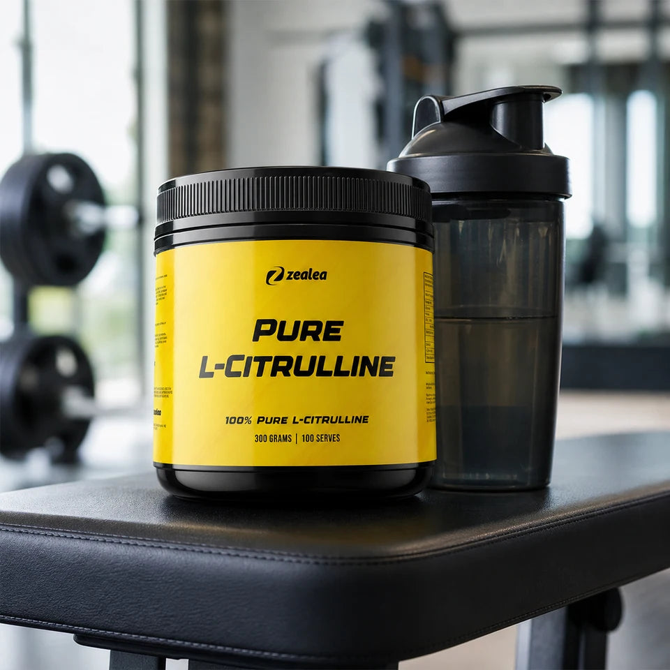 Zealea Citrulline on a gym bench