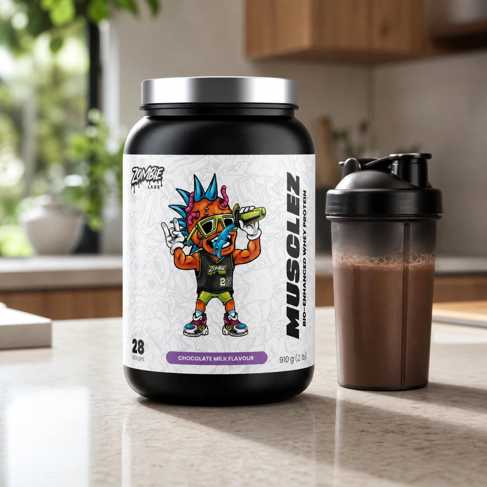 Zombie Labs Musclez Bio-Enhanced Whey Protein in a lifestyle setting